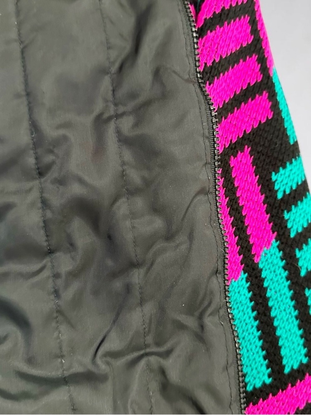 Vintage 80s Chori Oversized Colourblock Geometric Knit Bomber Jacket Pink Teal S - Picture 4 of 10